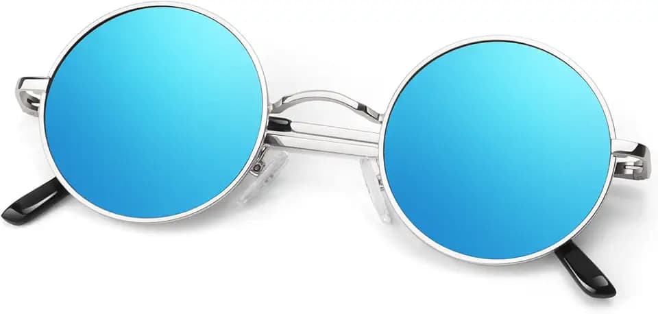 Round Polarized Sunglasses Men Women,Retro Metal Hippie Shades