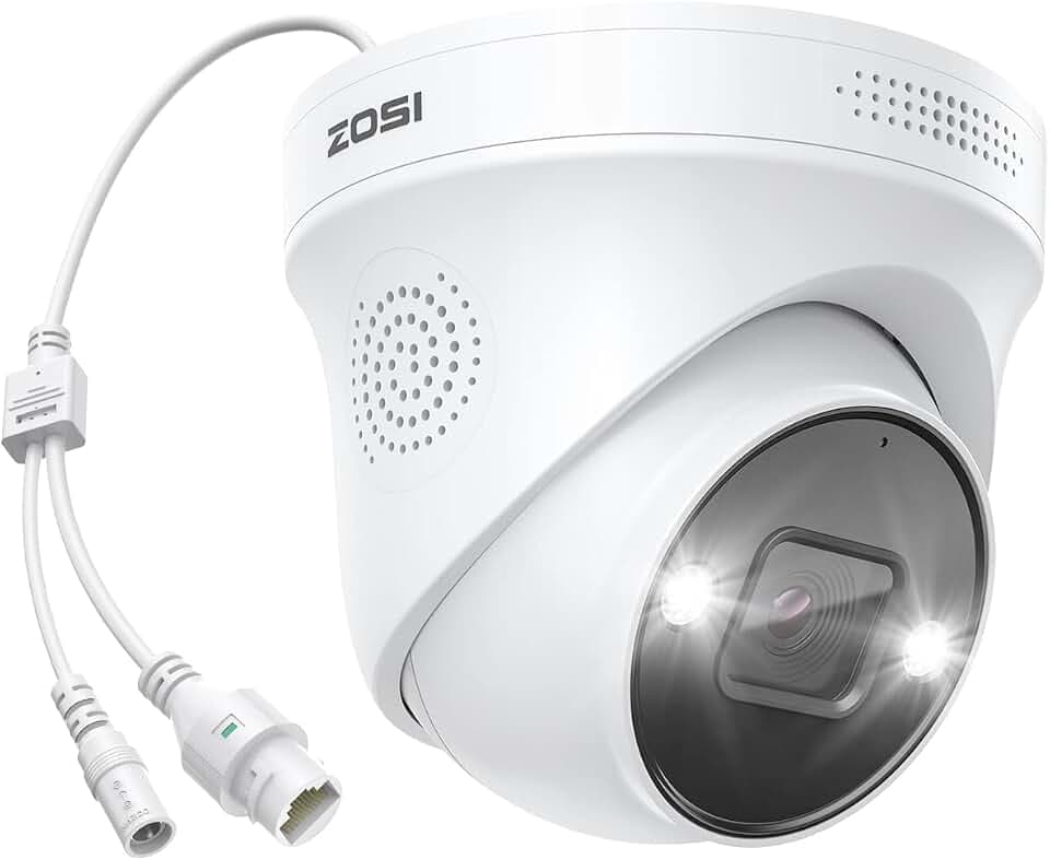 ZOSI ZG2258D 4K Zusatzkamera mit Nachtsicht, Ton- und Lichtalarm, Zwei-Wege-Audio, IP66 wetterfest, 8 MP Dome PoE IP-Sicherheitskamera für den Innen- und Außenbereich, funktioniert nur mit ZOSI 4K PoE