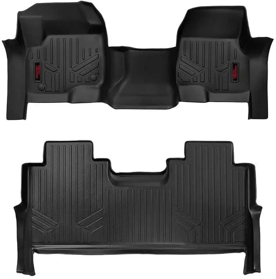 Rough Country All Weather Floor Mats Set for Ford F-250/F-350 SuperDuty (2017-2025) CrewCab with Bench Seat - Non-Slip Waterproof Flexible Floor Mat, Front & Rear Set