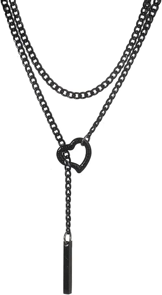 Slip Chain Necklaces for Women Stainless Steel Bar Pendant Choker Necklace Boho Handmade Long Lariat Necklace Silver Statement Punk Rock Collar Jewelry