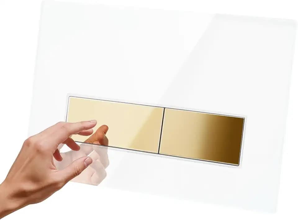 WC Drückerplatte Gehärtetes Glas für Geberit Sigma 01/20/30 Weiß-Glanzgold