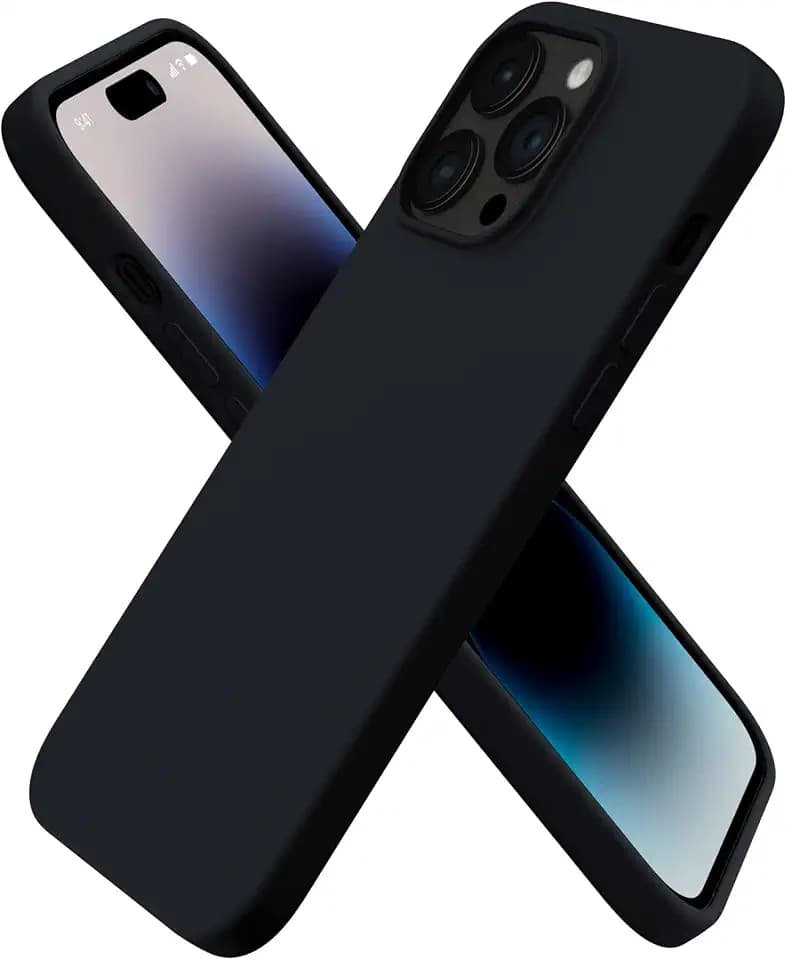ORNARTO Compatible with iPhone 14 Pro Max Case 6.7, Slim Liquid Silicone 3 Layers Full Covered Soft Gel Rubber Phone Case Protective Cover with Microfiber Lining 6.7 inch-Black