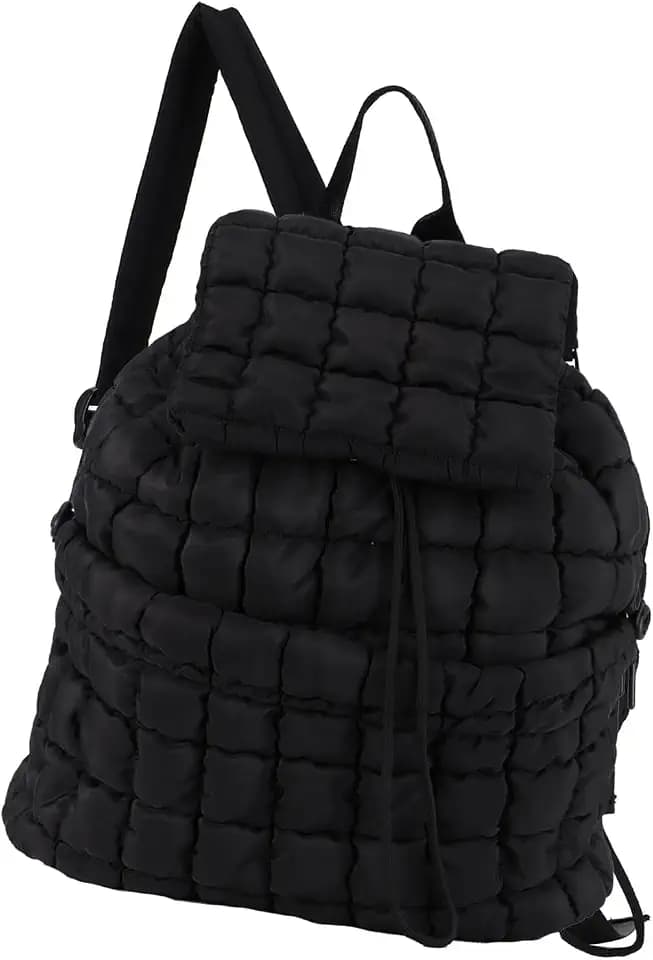 GOKTOW Quilted Backpack for Women, Puffer Gym Bag for Travel Sports Lightweight Drawstring.Black