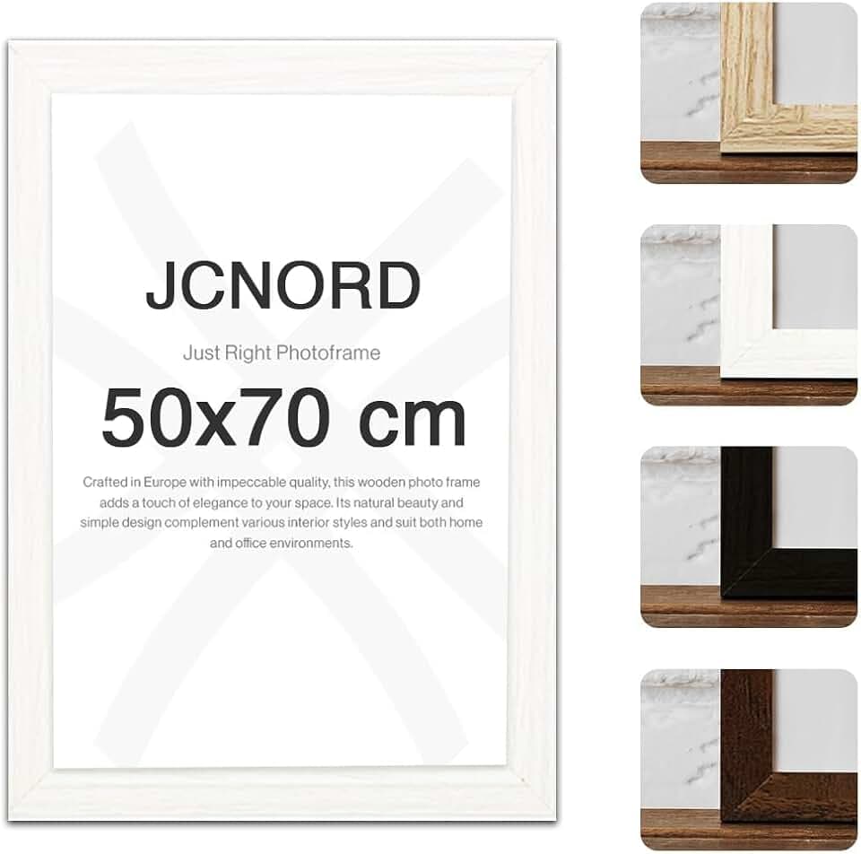 Weißer MDF Holz Bilderrahmen 50x70 cm mit bruchsicherem Acrylglas | Moderner Fotorahmen für Wände und Tische