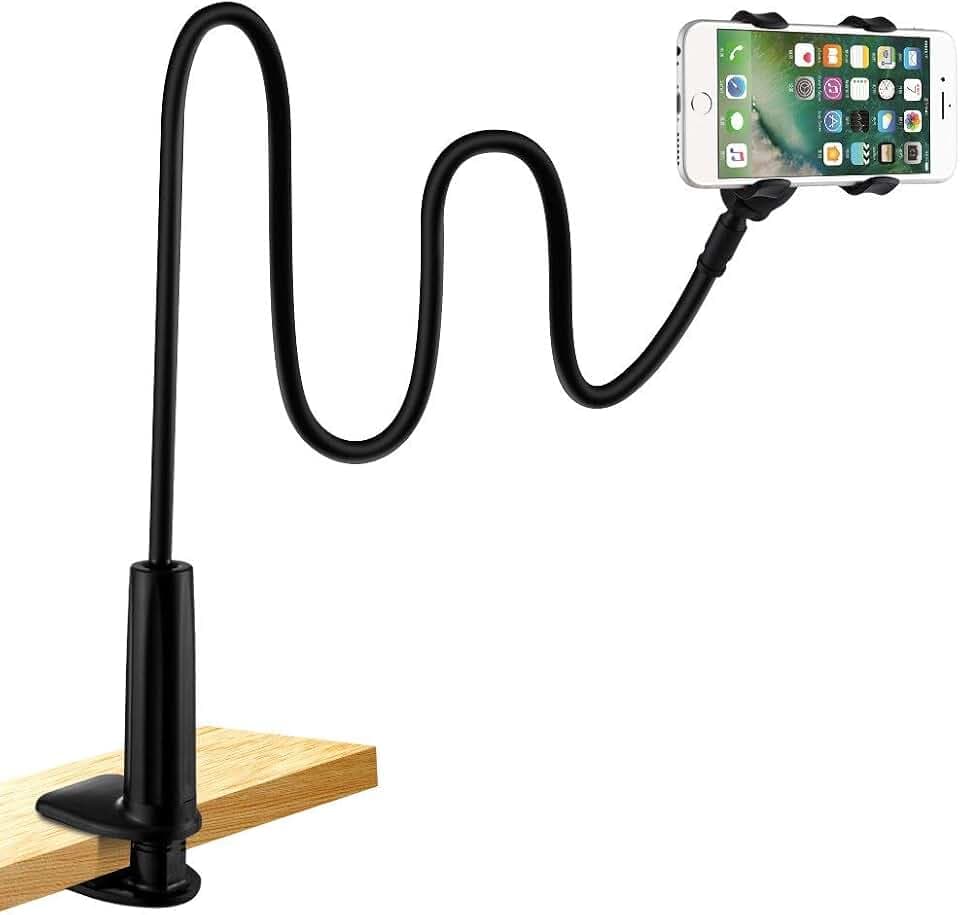 Handy Halter für Bett, Schwanenhals Handy Halterung Flexible Lang Arm Verstellbare Ständer für iPhone 13 12 11 Pro XS Max X 8 7 6 Samsung S10 S9 S8, 4-6,5 Zoll Smartphone (Schwarz)