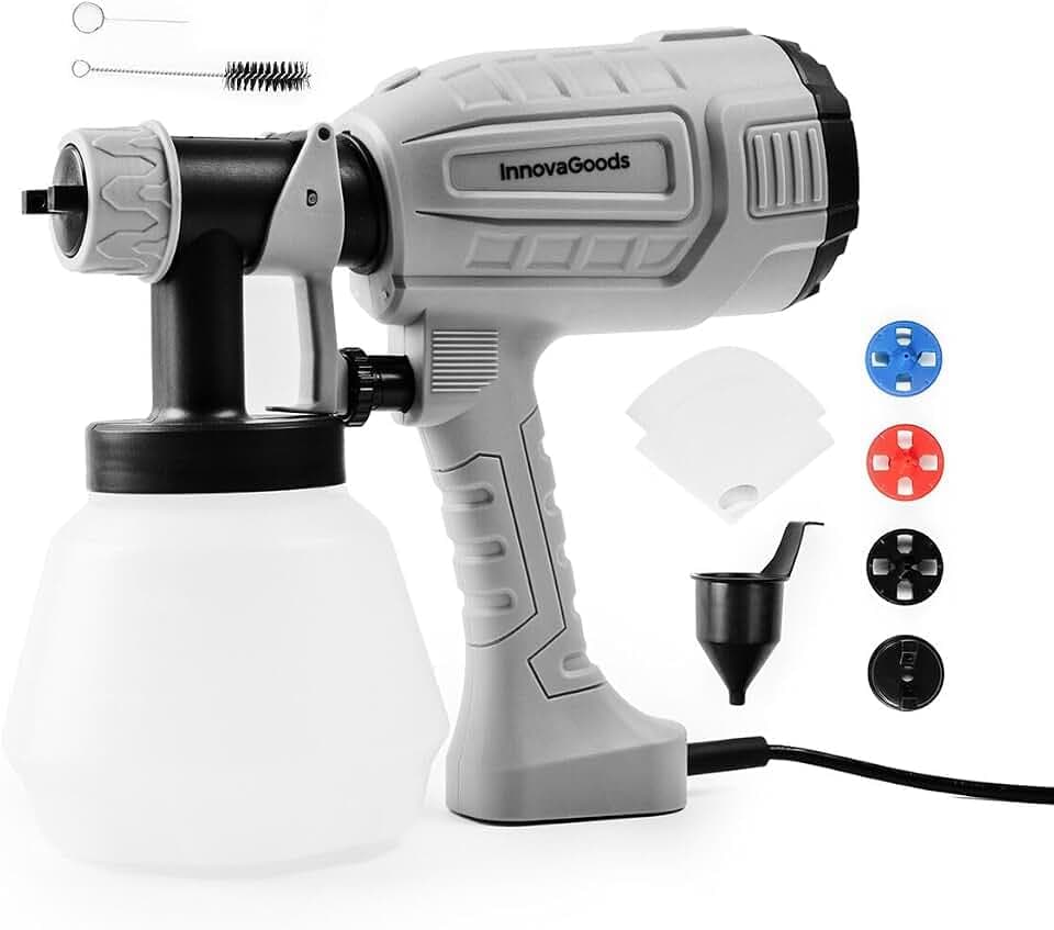 InnovaGoods® lackierpistole500W, elektrische Farbspritzpistole 1L Kapazität, 800 ml/min farbsprühsystem, Farbspritzpistole mit Einstellbarer Intensität, Farbspritzpistole für Wände und Decken