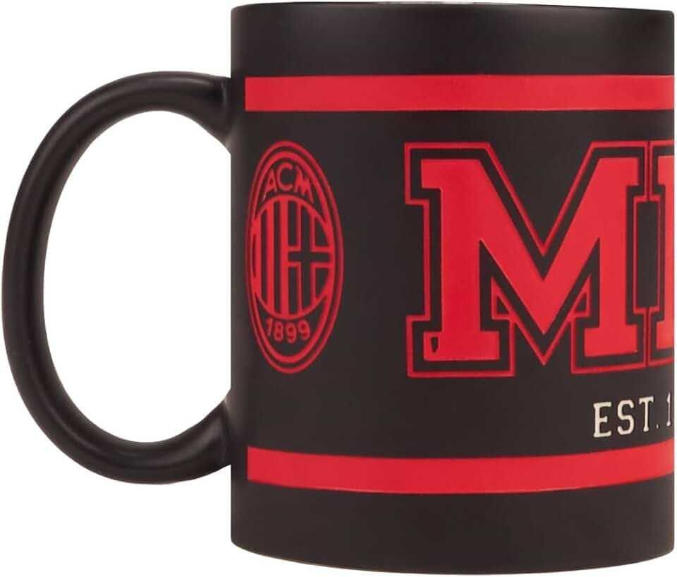 AC Milan Keramiktasse, Offizielles Produkt, Ideal Tasse für Kaffee, Tee, 0,3L, Schwarz/Rot (College)