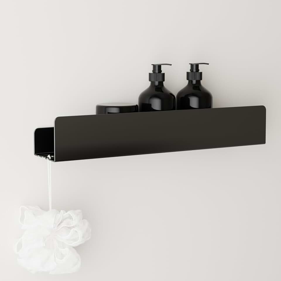 REKITA Duschablage ohne Bohren,Badezimmer Organizer 40 cm,Duschablage Edelstahl,Shampoo Halterung für Dusche,Hängeregal,Badregal Schwarz