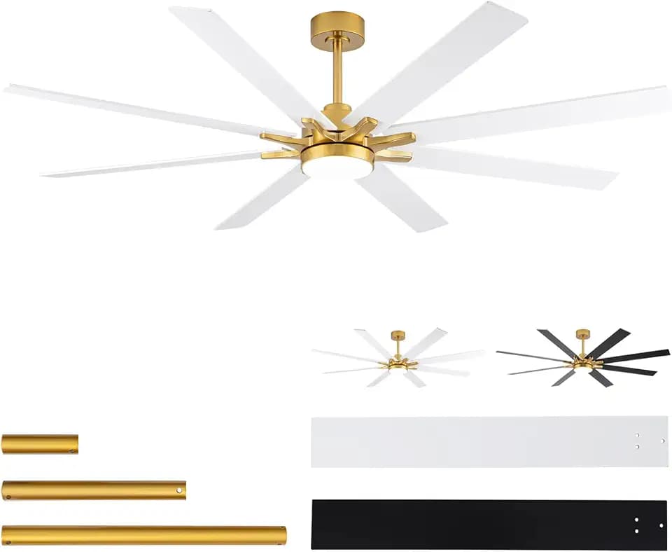 LANMEL Metal Ceiling Fan with Lights and Remote, 72 Inch, Gold & White