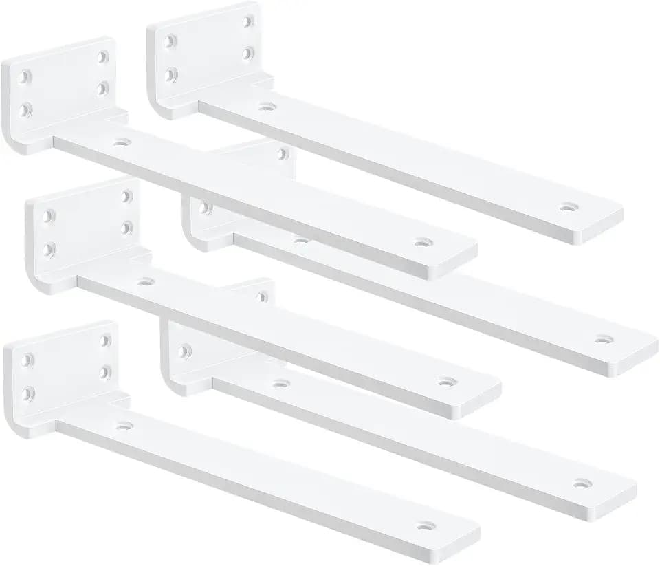 White Floating Shelf Brackets 8 inch 6 Pack L Brackets for Floating Shelves Metal Heavy Duty Shelf Bracket for DIY Shelving Brackets Decorative with Mounting Hardware Screws