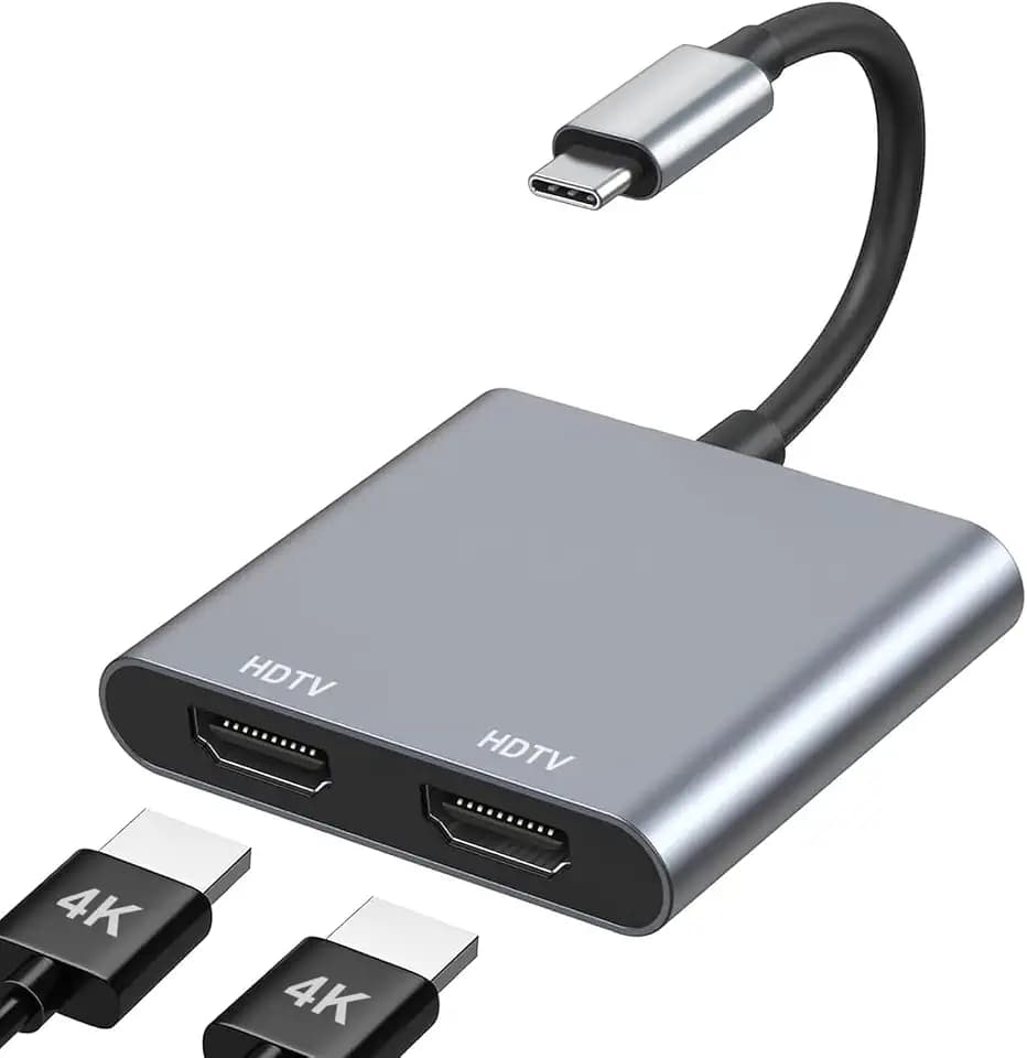 USB C auf Dual HDMI Adapter 4K@60Hz, Typ C to HDMI Splitter for Dual Monitors, Dual-Monitor-Adapter für MacBook Pro/Air, iPad, Samsung, Surface, Dell, Chromebook