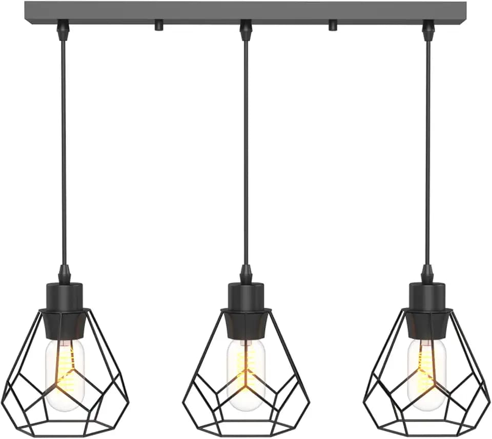 EMKE Pendellampe Pendelleuchte 3-flammig Hängelampe, Vintage Hängeleuchte Esszimmer Esstisch Lampenschirm Licht, E27 Lampe Hängend Küche Wohnzimmer Pendellampen Schwarz