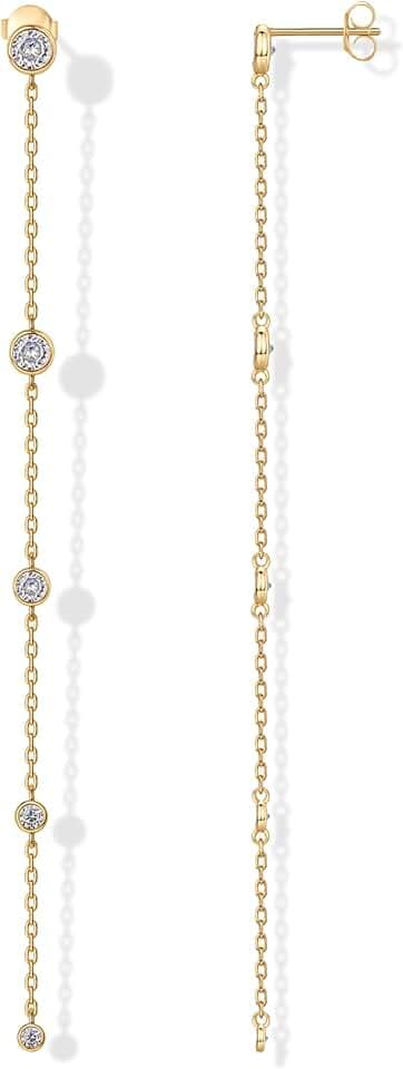 PAVOI 14K Gold Plated Station Linear Dangle Earrings for Women, CZ Earrings