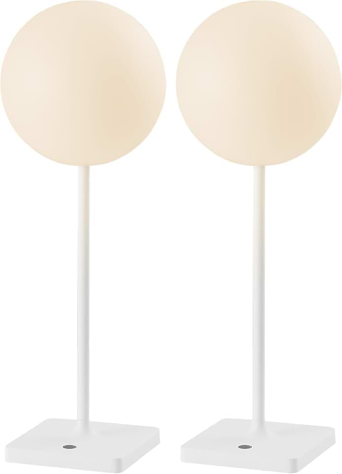 JONATHAN Y Allie 17.5" Rechargeable Cordless LED Lamp, White, Set of 2