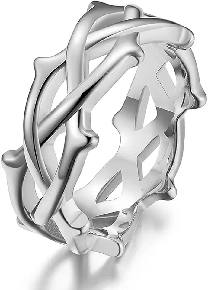 Stainless Steel Tree Vine Branch Crown of Thorn Lucky Ring for Men and Women Size 5 to 13