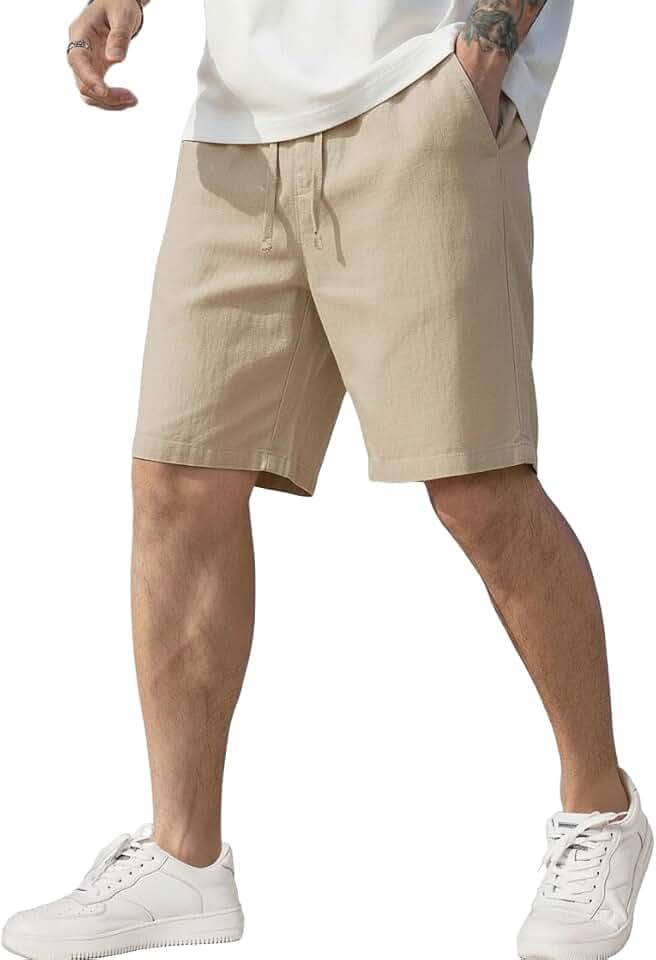 COOFANDY Men's Linen Shorts Casual Elastic Waist Drawstring Short Summer Beach Vacation Shorts