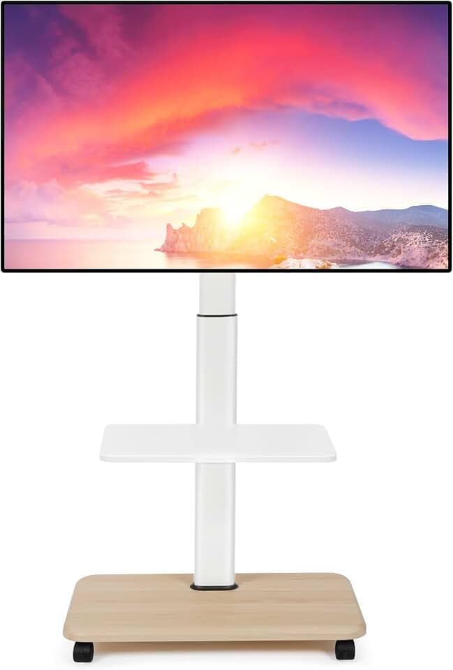 TV Ständer Rollbar Mobiler TV-Wagen für 32-70 Zoll Flache/gekrümmte LED/LCD/OLED höhenverstellbarer tragbarer TV Ständer auf Rädern bis zu 100lbs Boden TV-Wagen für Schlafzimmer Outdoor Weiß