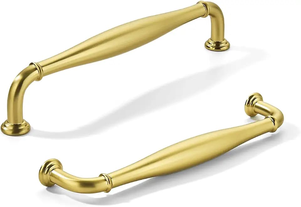 khtumeware 10-Pack 5 Inch(128mm) Hole Center Vibrant Brushed Brass Modern Solid Heavy-Duty Tradition Handles Hardware for Bathroom Dressers Pull cabinets wardrobes Closet Doors