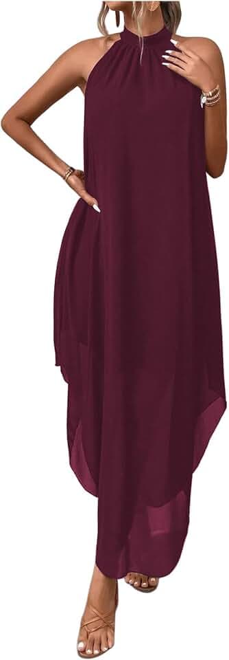 Verdusa Women’s Formal Wedding Guest Dress Halter Flowy Chiffon Long Dress