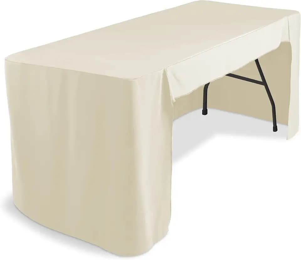 Lann's Linens Premium 6' Trade Show Table Cover - Open Back Fitted Tablecloth - Ivory