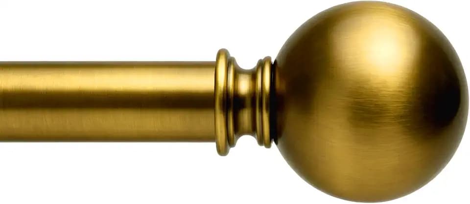 Brass Curtain Rods for Windows 18 to 88 inches, 1 Inch Modern Metal Drapery Rods, Adjustable Heavy Duty Curtain Pole with Round Finials(18"-88"Antique Brass)