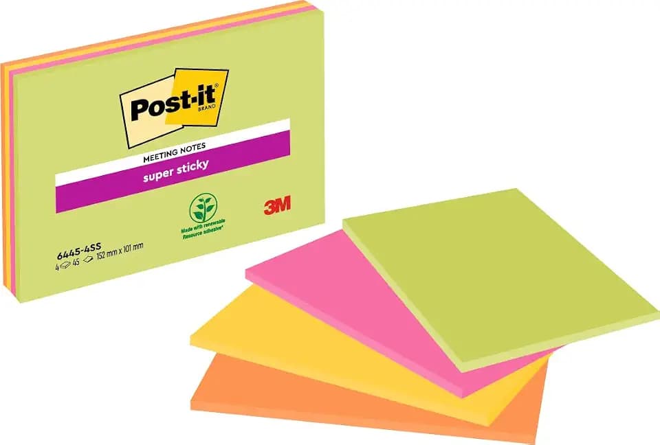 Post-it Super Sticky Große Notes, 4 Blöcke (180 Blatt), 101 mm x 152 mm