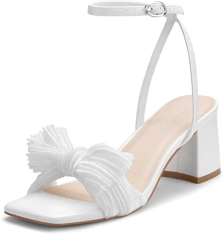 Women's Bow Knot Block Heel Square Open Toe Ankle Strap Sandals