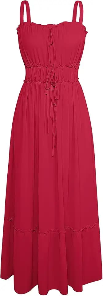 GRACE KARIN Damen Ärmellos Blumenkleid Maxikleid Casual Cami-Kleid Böhmisch Kleid Spaghettiträger Smocked Cocktailkleid Rüschen Freizeitkleid Strandkleid