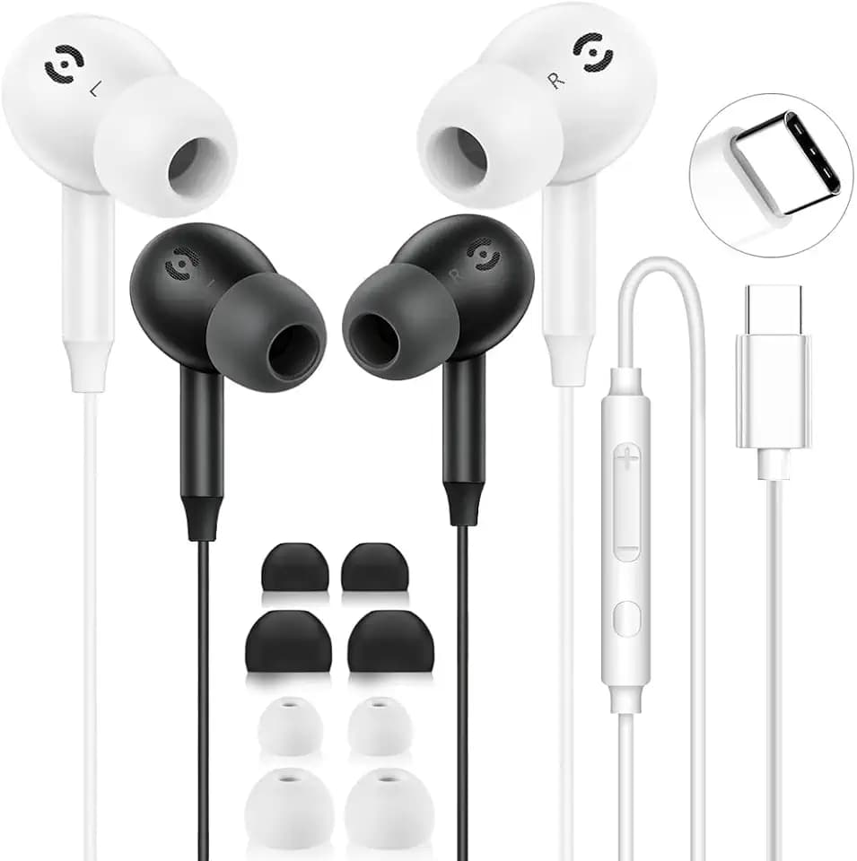 USB C Headphones for iPhone 17/16/15 Pro Max USB C Wired Earbuds with Mic