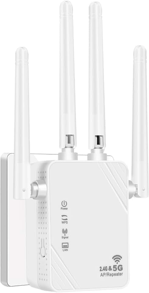 WLAN Repeater WLAN Verstärker 1200Mbit/s Dual-Band WiFi Booster mit Repeater/Router/Access Point Modus,4 Antennen,Einfache Einrichtung,WiFi Range Extender mit LAN/WAN Port