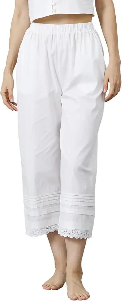 Women's Victorian Lace Trim Pettipants for Under Dress Cotton Long Pajama Pants