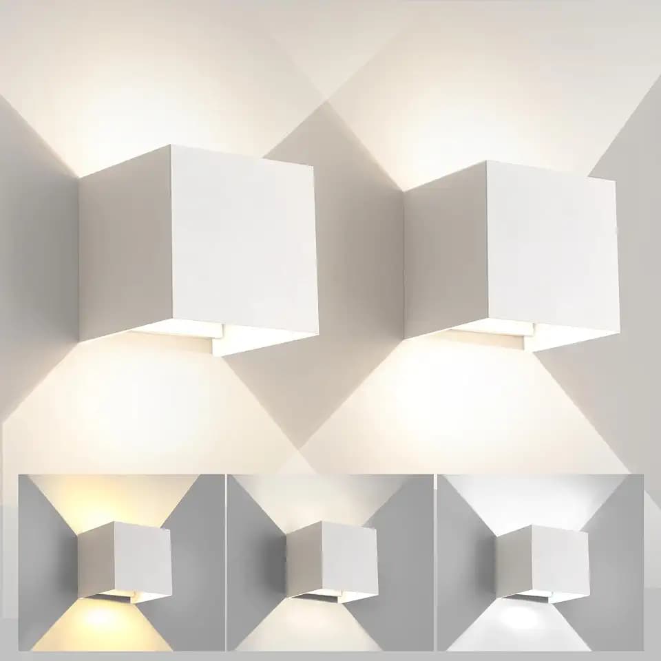 FUPE 2 Stück Wandleuchte Aussen Innen Einstellbare 3 Lichtfarben LED Wandlampe Aussen Außenwandleuchten Modern Weiß 12W IP65 Wasserdicht quadratisch Aluminium Wandleuchte Passen Sie den Lichtwinkel