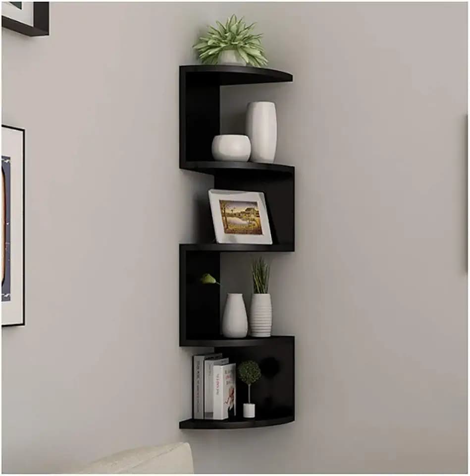 Eckregale zur Wandmontage, klassisches, radiales Eck-Wandregal mit 5 Ebenen for die Aufbewahrung von Bücherregalen (Color : Black)