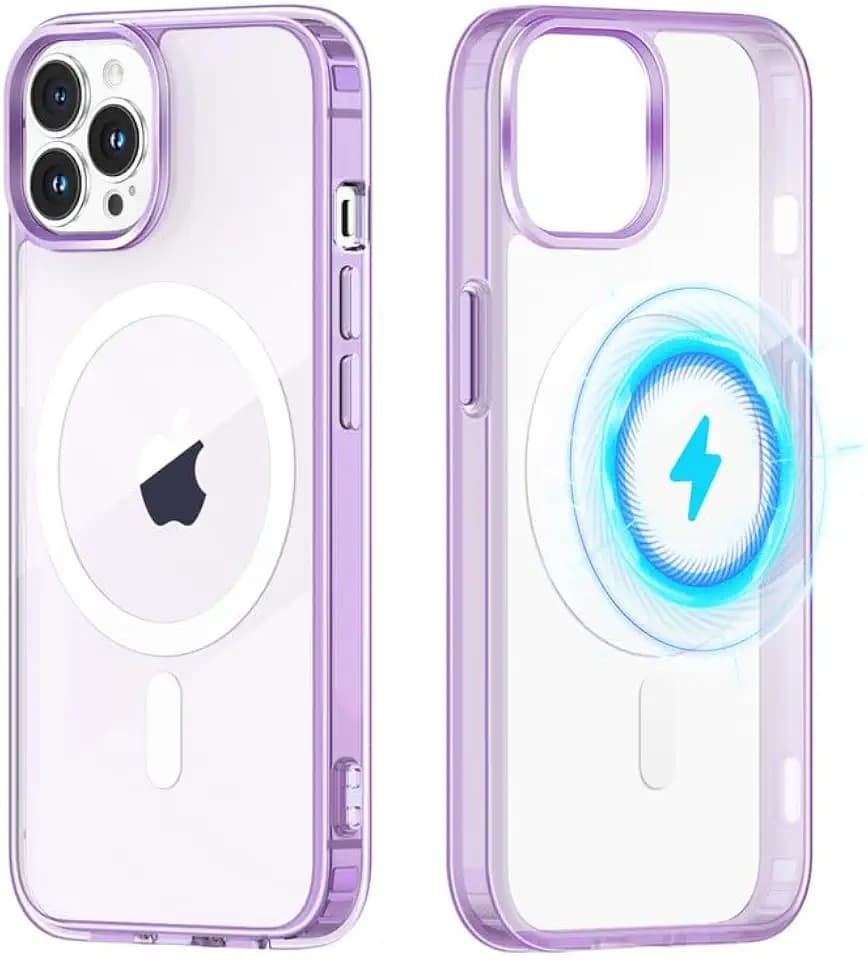 Yoedge Transparent Magnetisch Hülle für iPhone 14 Pro 6,1" [Kompatibel mit MagSafe] Schlank Dünn Silikon TPU Stoßfest Magnet Handyhülle Kratzfeste rutschfeste Schutzhülle für iPhone 14 Pro, Lila