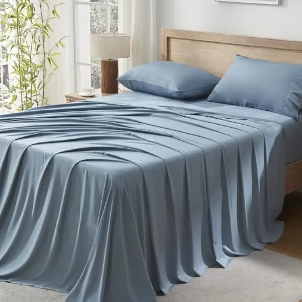 Andency Full Sheets Set 100% Viscose Derived from Bamboo, Grayish Blue