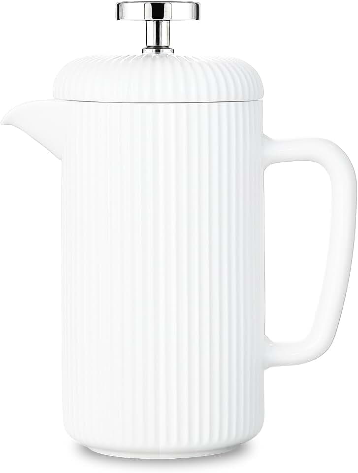 Easyworkz Porcelain French Press 22 fl oz, Coffee Tea Maker with Stainless Steel Plunger, Ivory