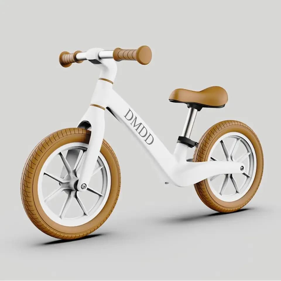 DMDD Toddler Balance Bike for 2-5 Years Old, 12" No Pedal Kids Indoor Outdoor Toy Bike, Tool-Free Adjustments Seat, Lightweight First Bike Gift for Boys Girls, White with Brown Accents
