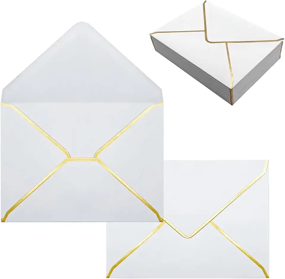 30 Pcs A7 Einladung Umschläge, 5 x 7 Zoll selbstklebende Karte Umschläge V Klappe Umschläge mit Goldrand für Graduierung Einladung Hochzeit Gruß (Weiß)