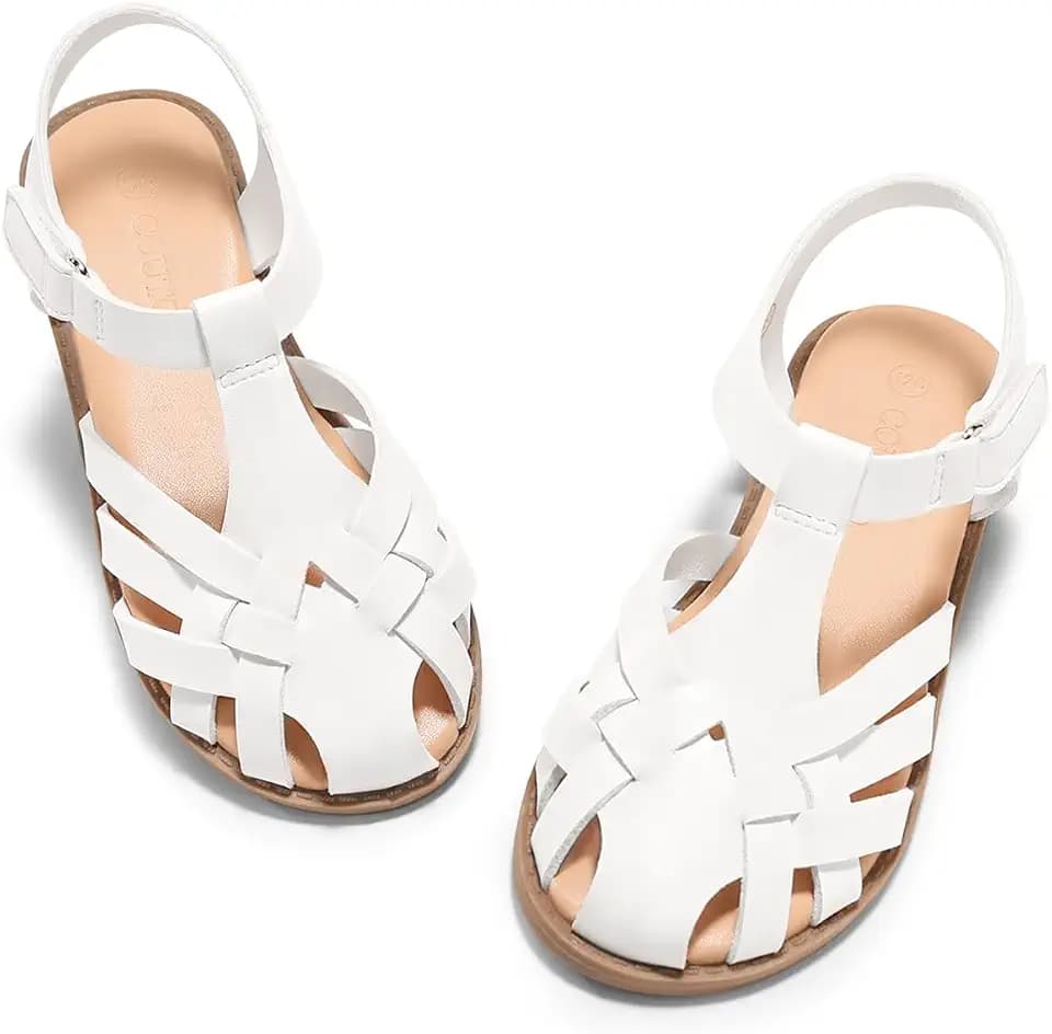 Coutgo Girls Sandals Flower Girl Dress Shoes Closed Toe Fisherman Flat Sandals Princess Party Shoes for Little Big Kids