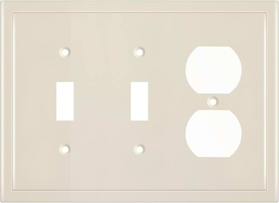 Henne Bery Modern Edge Decorative Wall Plate Switch Plate Outlet Cover, Durable Solid Zinc Alloy (Double Toggle/Single Duplex, Light Almond)