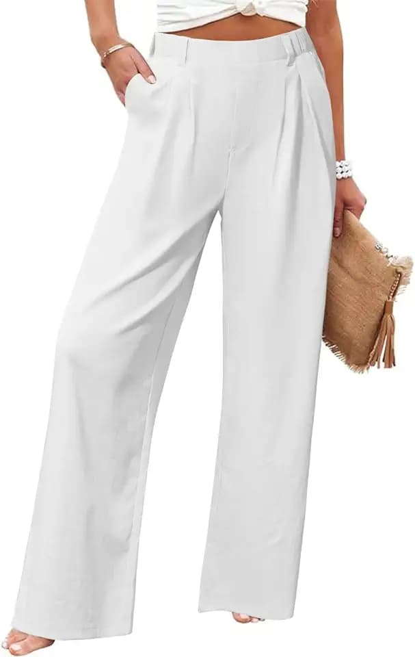 Friptspyg Palazzo Hose Freizeithose Damen Sommer Hohe Taille Palazzo Elastische Freizeithose mit Taschen