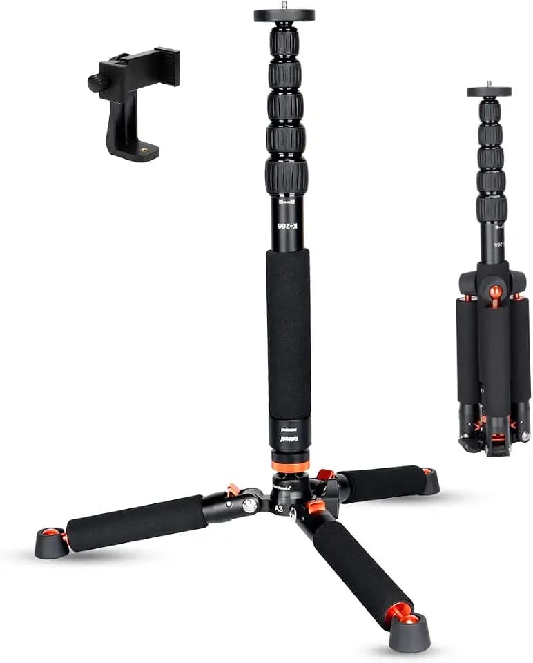 Koolehaoda 69" Camera Monopod with Removable Tripod Base, 6 Sections-Black