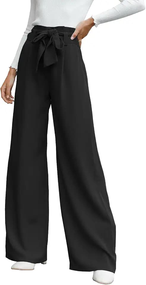 Stoffhose Damen Hohe Taille Palazzo Hose Casual Weite Hose Anzughose Paperbag Elegant Hosen