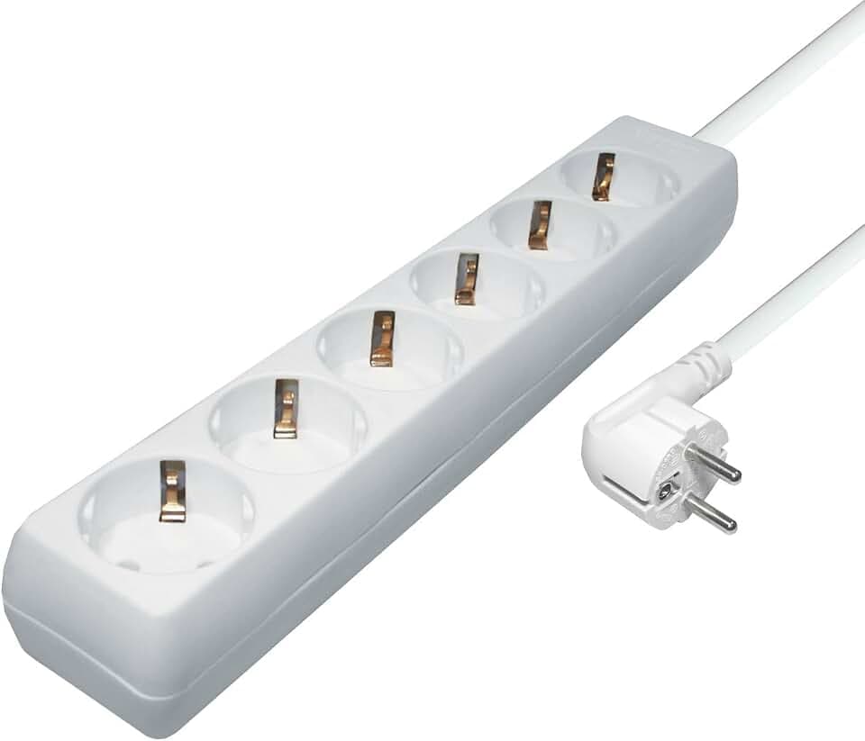 Maxtrack Transmedia Steckdosenleiste 6-fach, Schutzkontakt-Stecker, 6 Schutzkontakt-Kupplungen, Länge: 10 m, weiß NV4-10WL