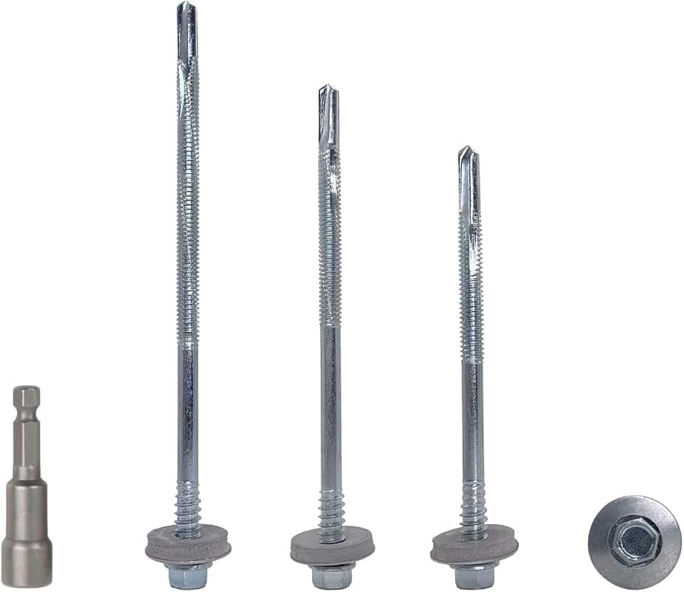 (80 Stück) Verzinkter Stahl, Sechskantkopf selbstbohrende 5,5 x 100 mm Schrauben mit EPDM Unterlegscheiben zur Befestigung von Sandwichplatten (80, 5,5 x 100 mm)