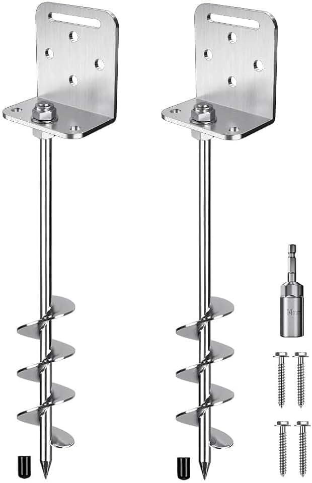 Insaga Erdanker zum Einschrauben, 45,7 cm / 61 cm, 10 mm, massiver Stahl mit L-Halterung für Trampolin, Wohnmobil, Schaukel-Set, Schuppen, Carport, Zeltheringe, 5,1 cm Helix-Klinge und verchromte