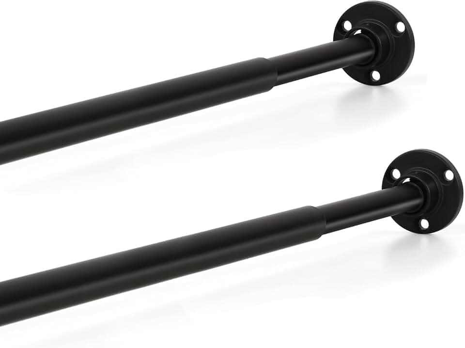 TYRON Small Thin Skinny Closet Rods for Hanging Clothes, 1/2" Diameter, 18 to 30 In. Adjustable Slim Closet Rod, Metal Closet Bar Hanging Rod for Closet Wardrobes Laundry RV (Black,2 Pcs)