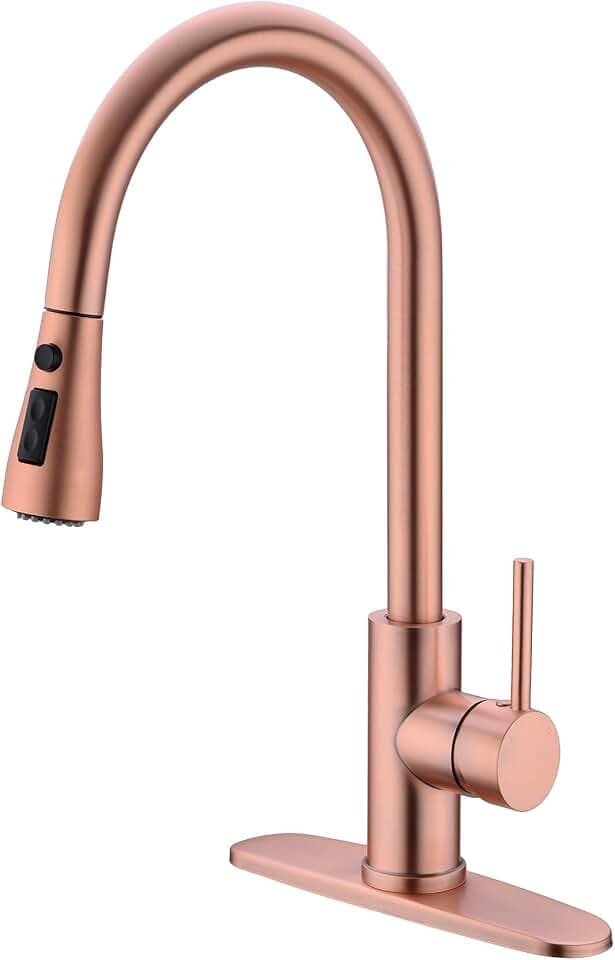 Delle Rosa Copper Rose Gold Kitchen Faucet, Deck Mount, 304 Stainless Steel, Single Handle, 3-Way Spray Setting, Easy Installation