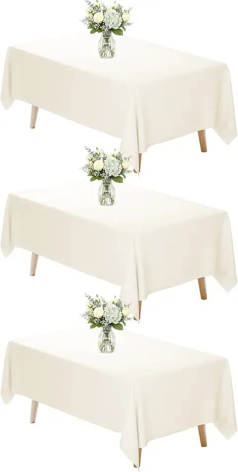 Fixwal 3 Pack 60 x 102 Inch Tablecloths Rectangle Ivory Table Cover