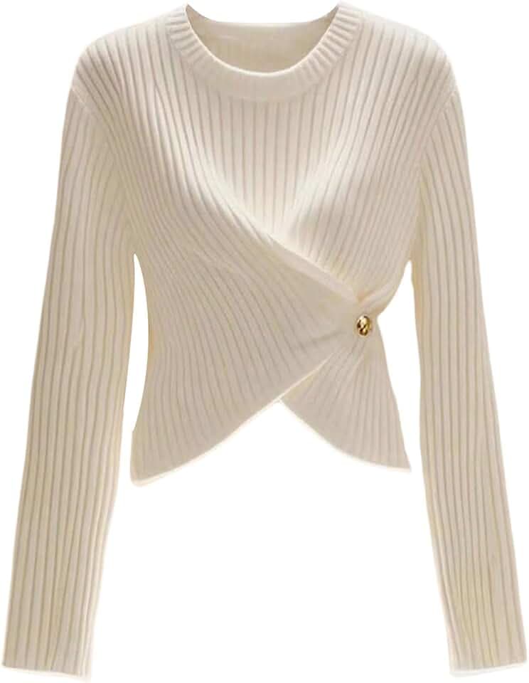 Verdusa Women's Wrap Sweater Cinched Waist Pullovers Fall Knit Tops